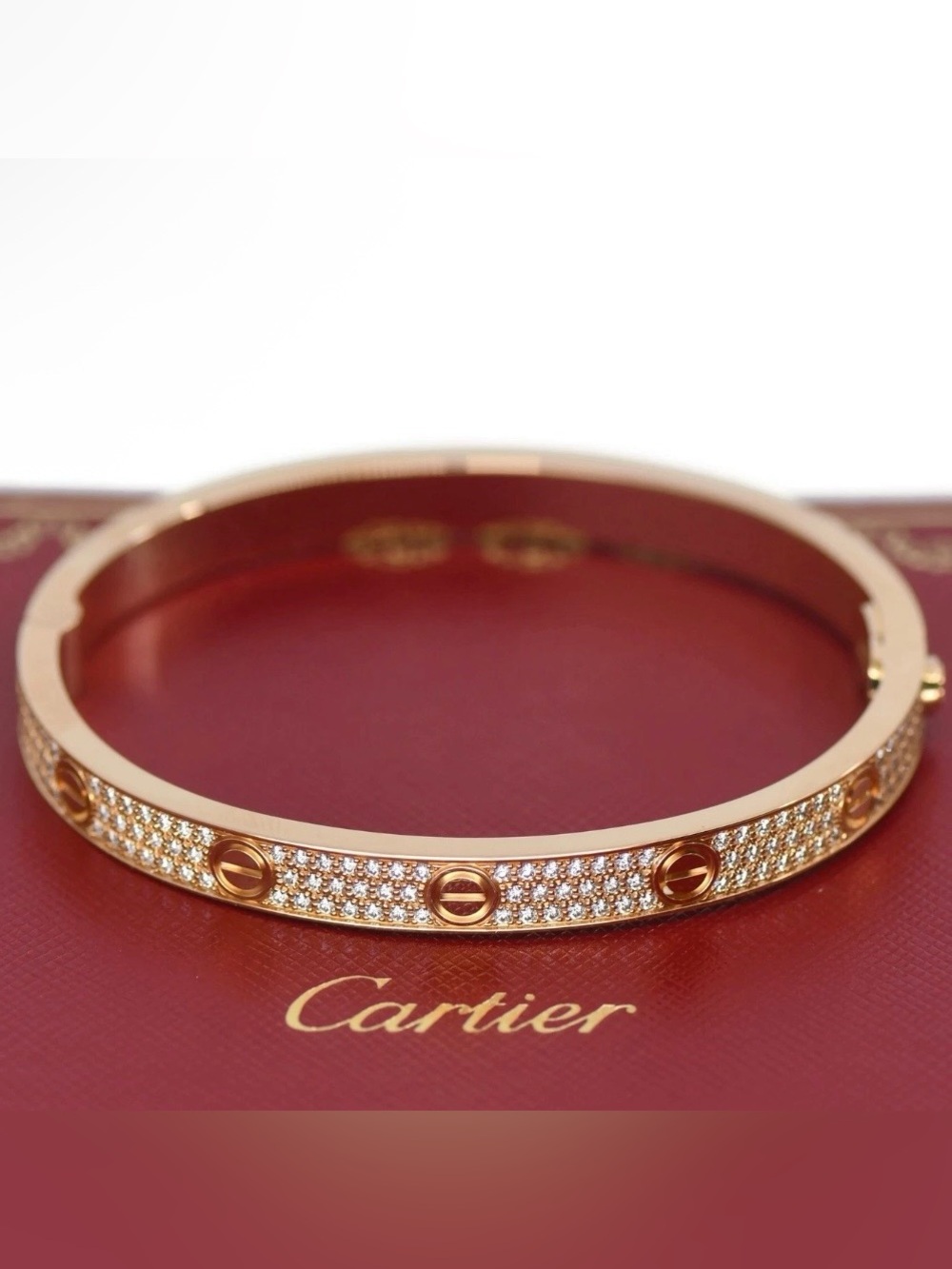 $46,550 Cartier Love Bracelet Classic Model Paved Diamond 18K Rose Gold Size 19